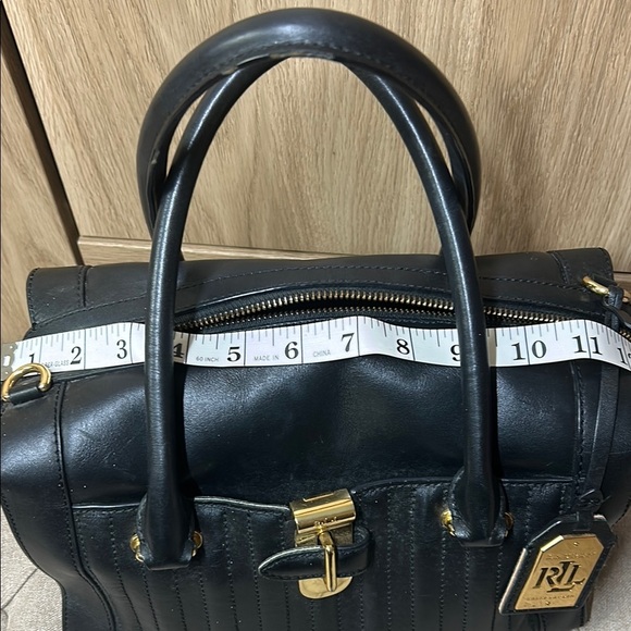 Ralph Lauren Black Leather Handbag 12 X 10 - Picture 3 of 12